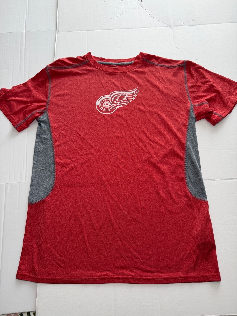 NHL Red Short-Sleeve Athletic Tee with Gray Panels